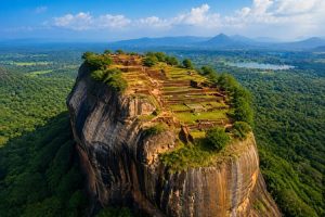Sigiriya Rock Fortress aerial view in Sri Lanka