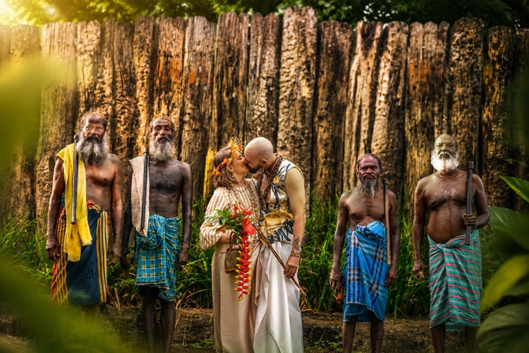 Couple participating in an indigenous forest wedding experience inspired by Sri Lanka’s traditional cultural heritage