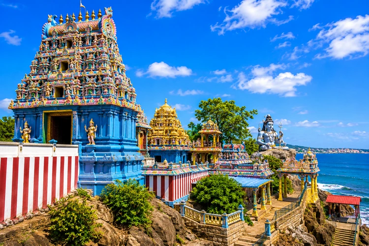 Koneshwaram Temple in Trincomalee Sri Lanka overlooking the Indian Ocean, sacred Ramayana pilgrimage site associated with Ravana