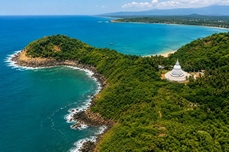 Rumassala coastal hill in Sri Lanka, sacred Ramayana site associated with Lord Hanuman and the Sanjeevani mountain