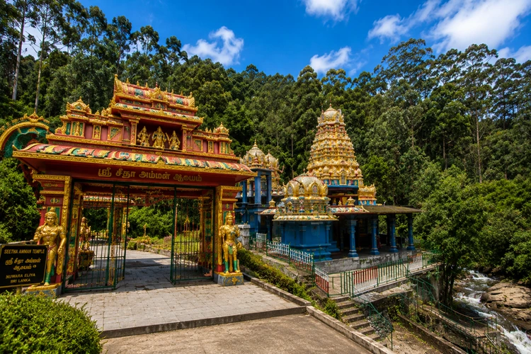 Seetha Amman Temple in Nuwara Eliya Sri Lanka, sacred Ramayana site associated with Sita Devi and Hanuman footprints