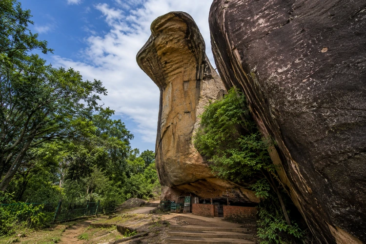 Cobra Hood Cave at Sigiriya Sri Lanka, rock formation resembling a cobra hood associated with Ramayana legends