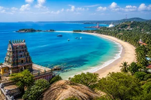 Trincomalee coastline with Nilaveli Beach and Koneswaram Temple overlooking turquoise ocean Sri Lanka east coast