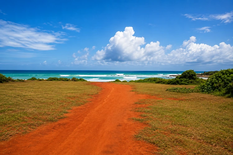 Ussangoda National Park in Sri Lanka featuring the distinctive red earth landscape associated with the Ramayana legend of Ravana