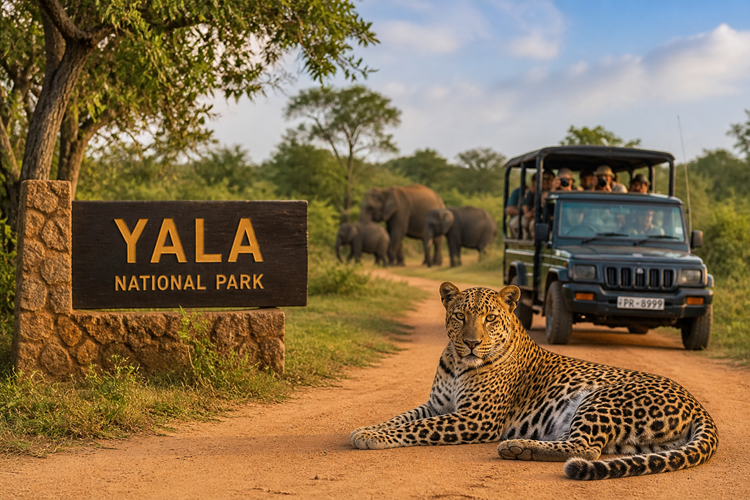 Leopard safari in Yala National Park Sri Lanka with jeep and elephants